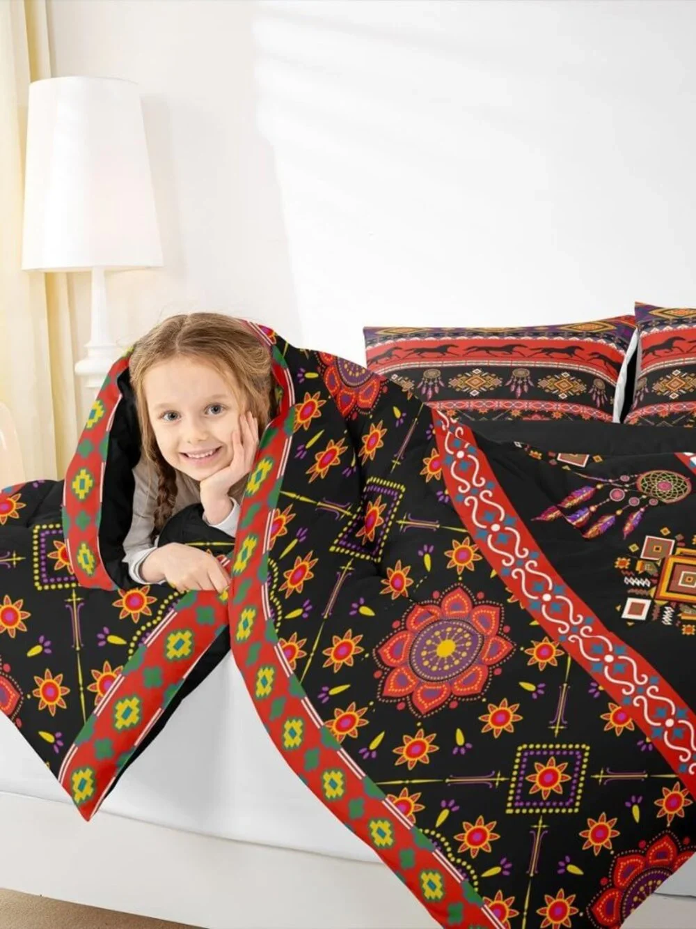 Boho Dream Catcher Comforter Set Galloping Horse Bedding Set for Kids Boys Girls